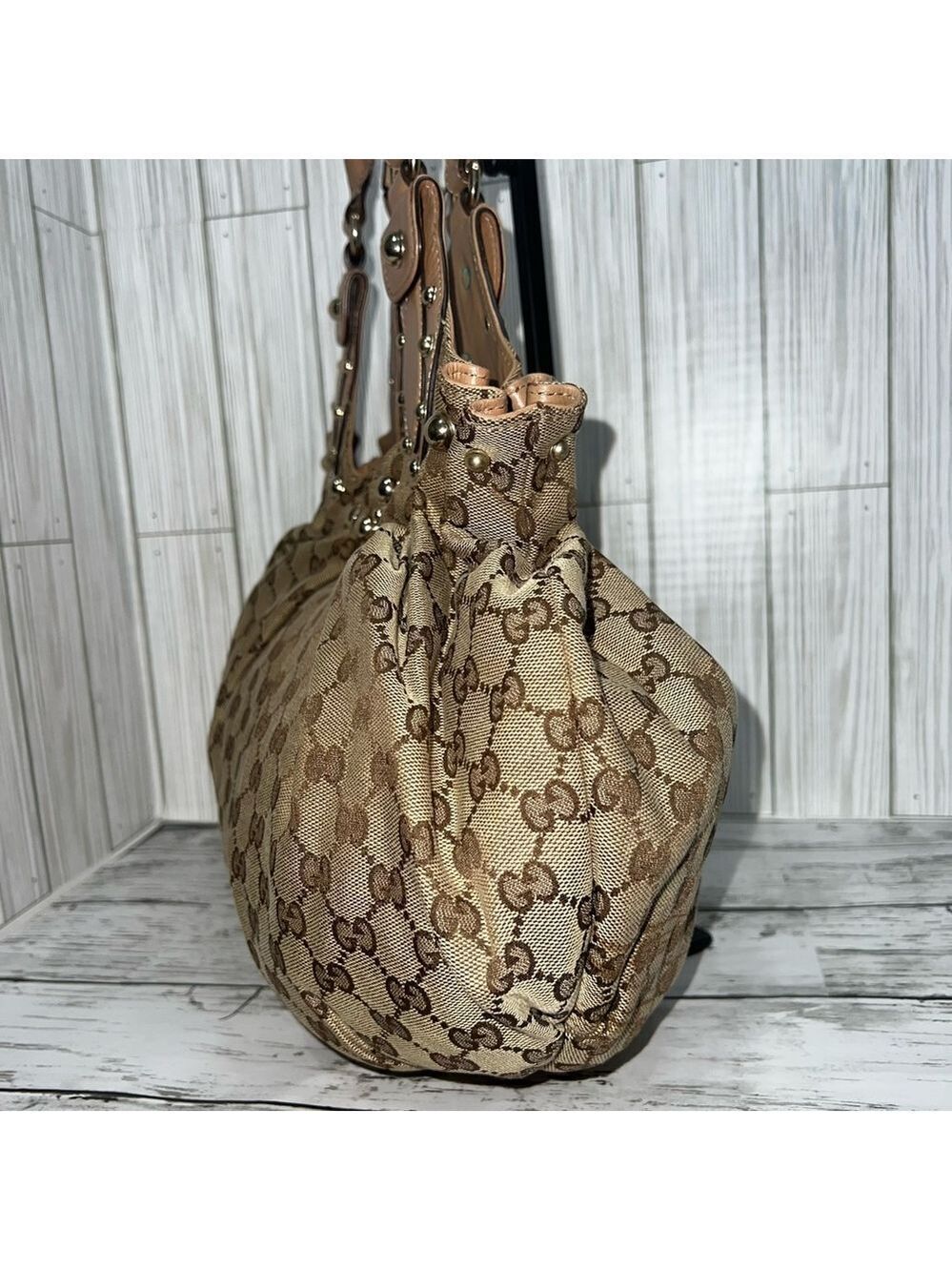 Gucci Sukey Large Tote Bag | GG Monogram Canvas with Leather Trim & Stud Details - Picture 4 of 16